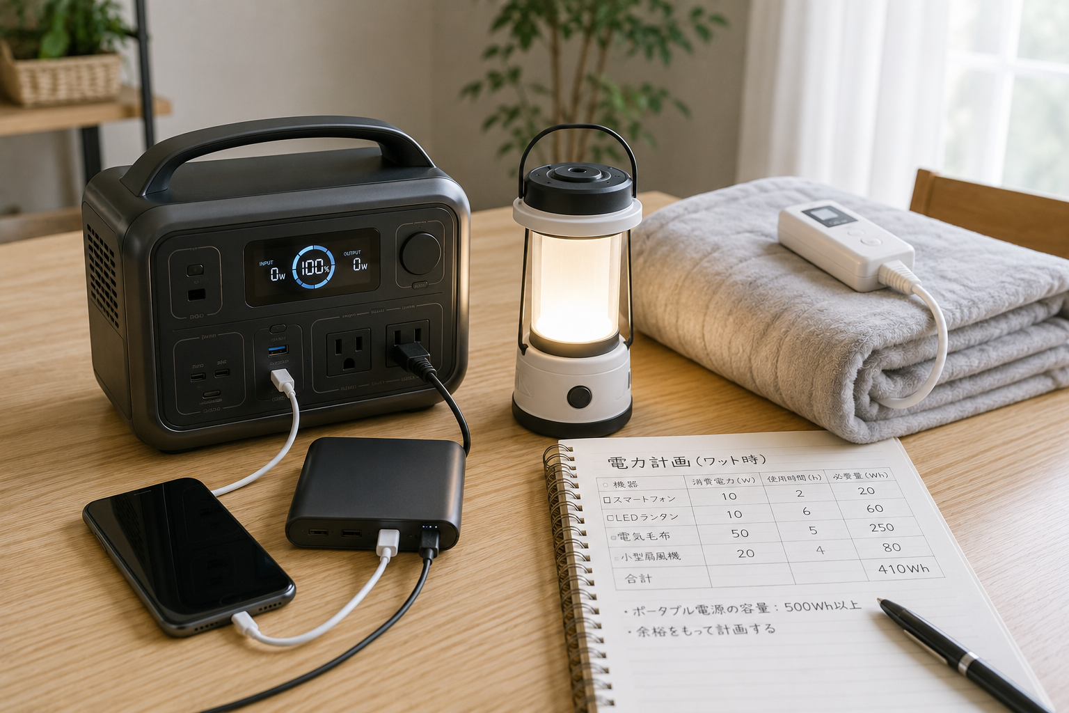 防災用ポータブル電源の容量を確認するための家電とチェックリスト